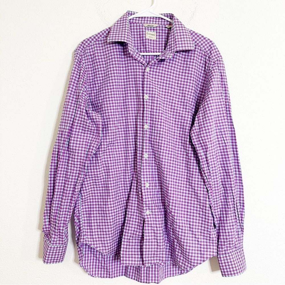 Culturata tailored fit purple checkered long sleeve button down shirt